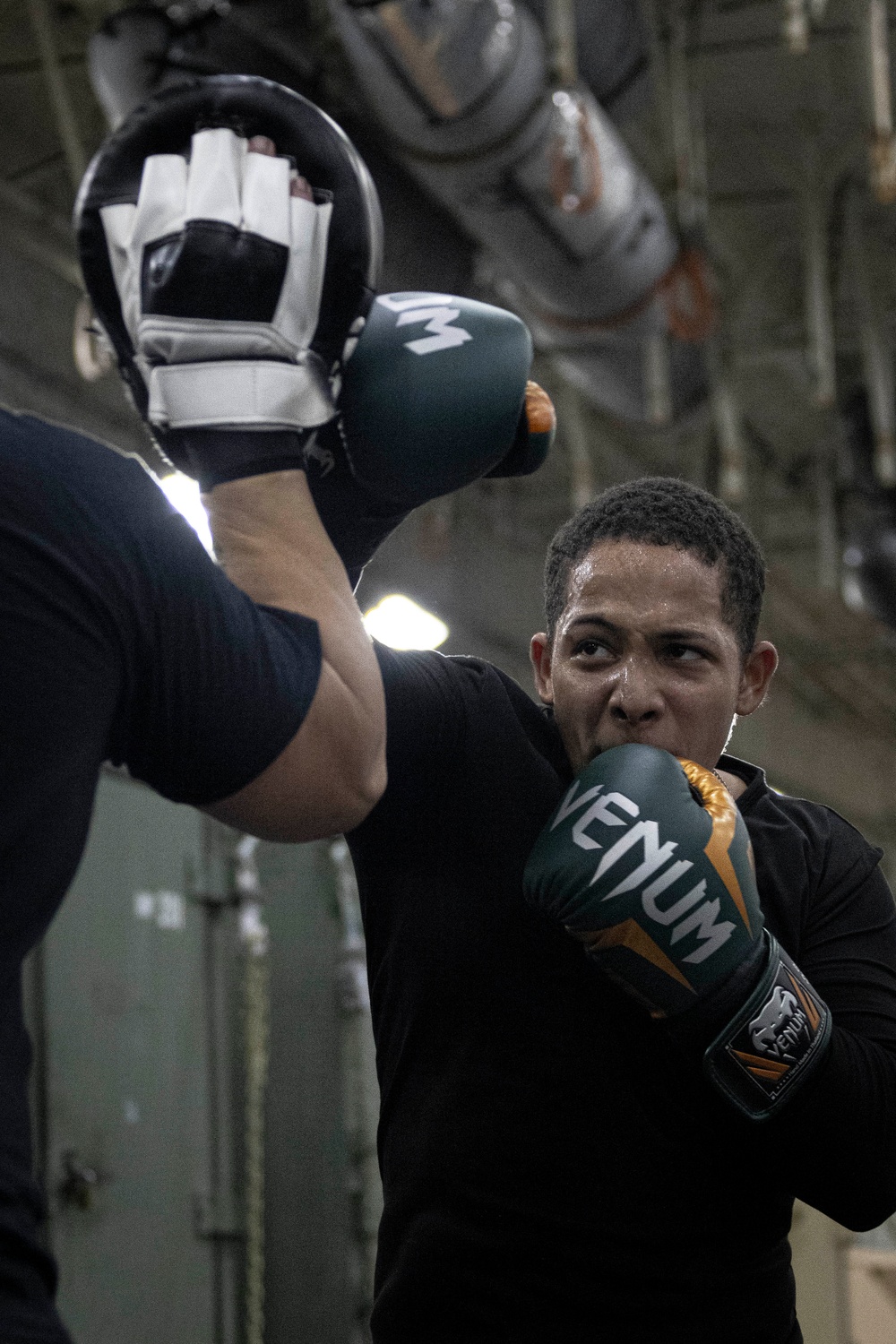 USS Gerald R. Ford (CVN 78) Sailors practice boxing