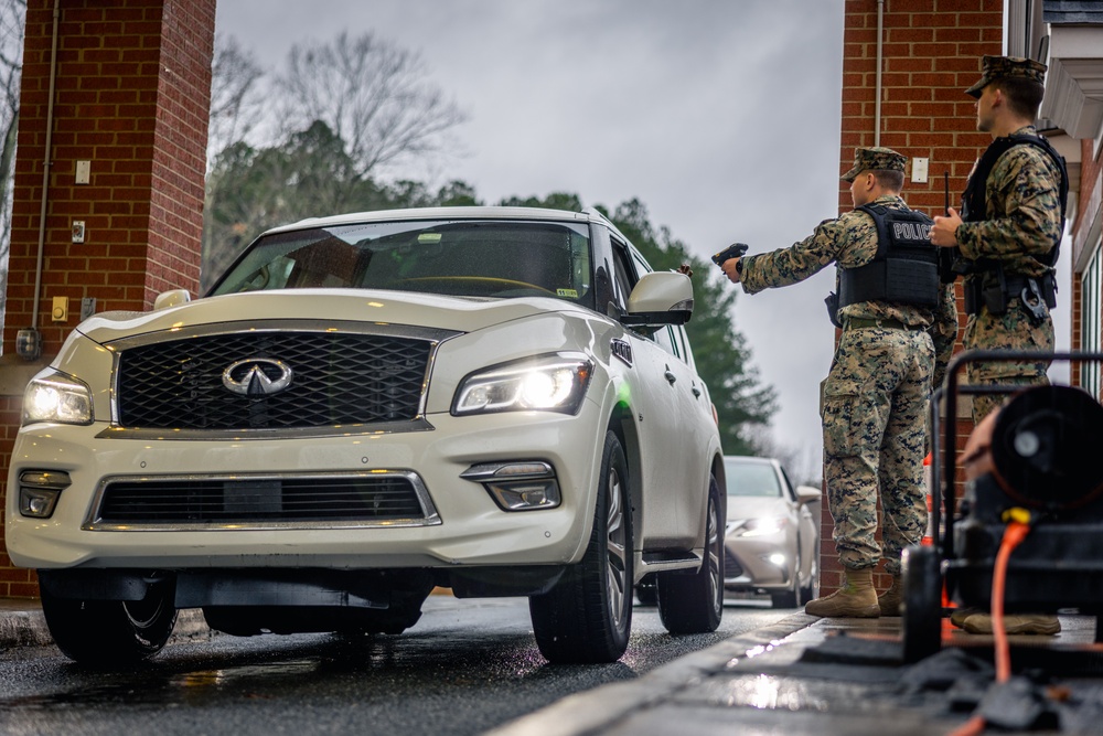 Military Police Officers stand guard at MCBQ