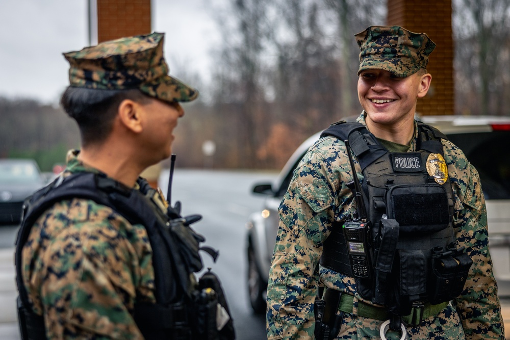 Military Police Officers stand guard at MCBQ