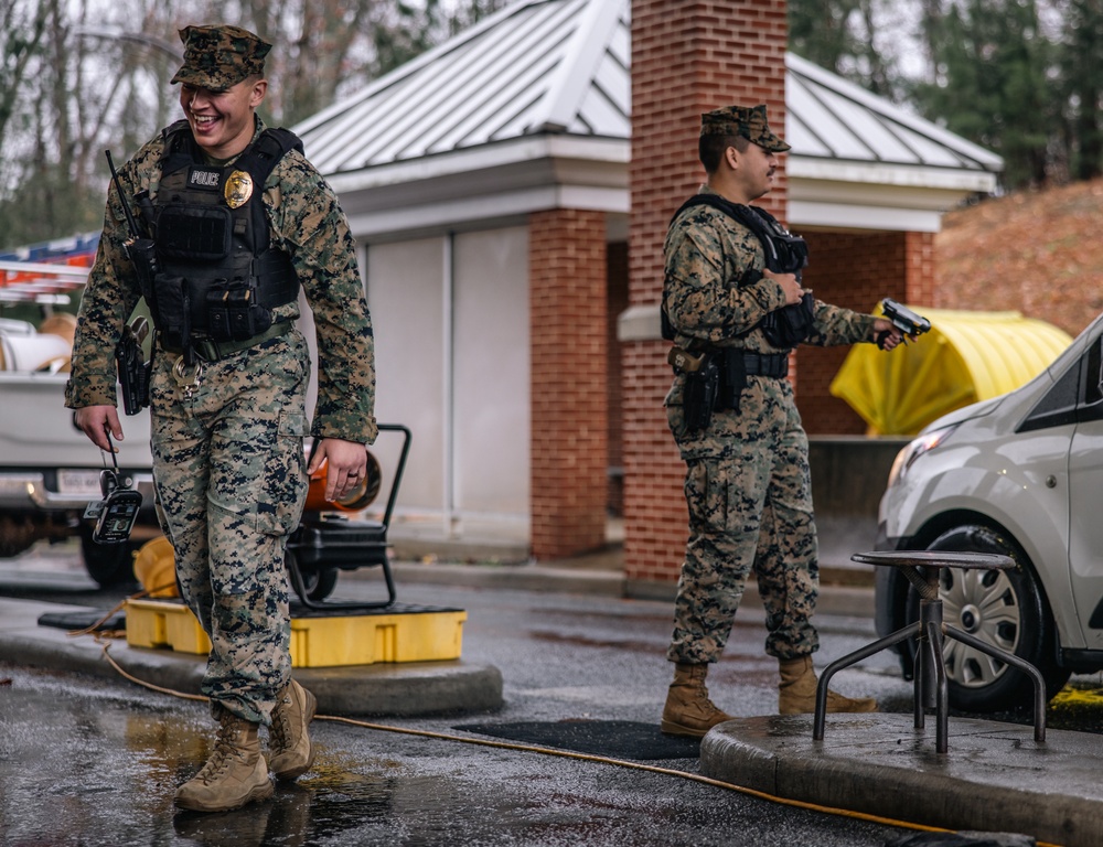 Military Police Officers stand guard at MCBQ