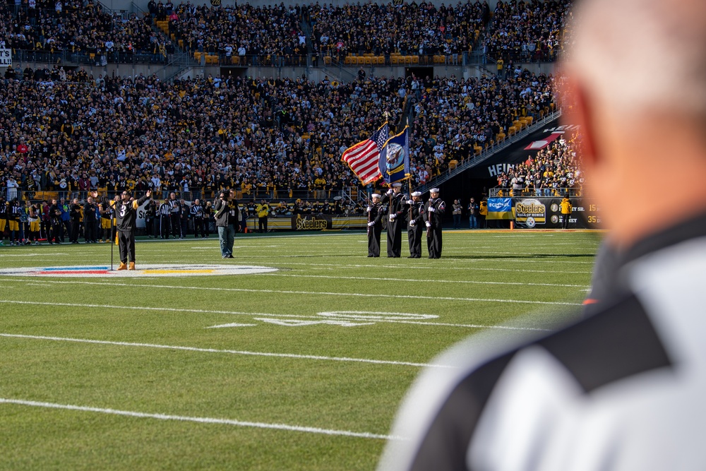 USS John C. Stennis (CVN 74) Colorguard presents colors at Steelers versus Browns