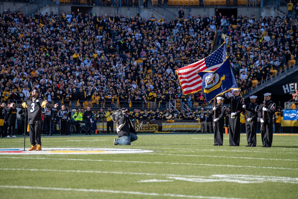 USS John C. Stennis (CVN 74) Colorguard presents colors at Steelers versus Browns