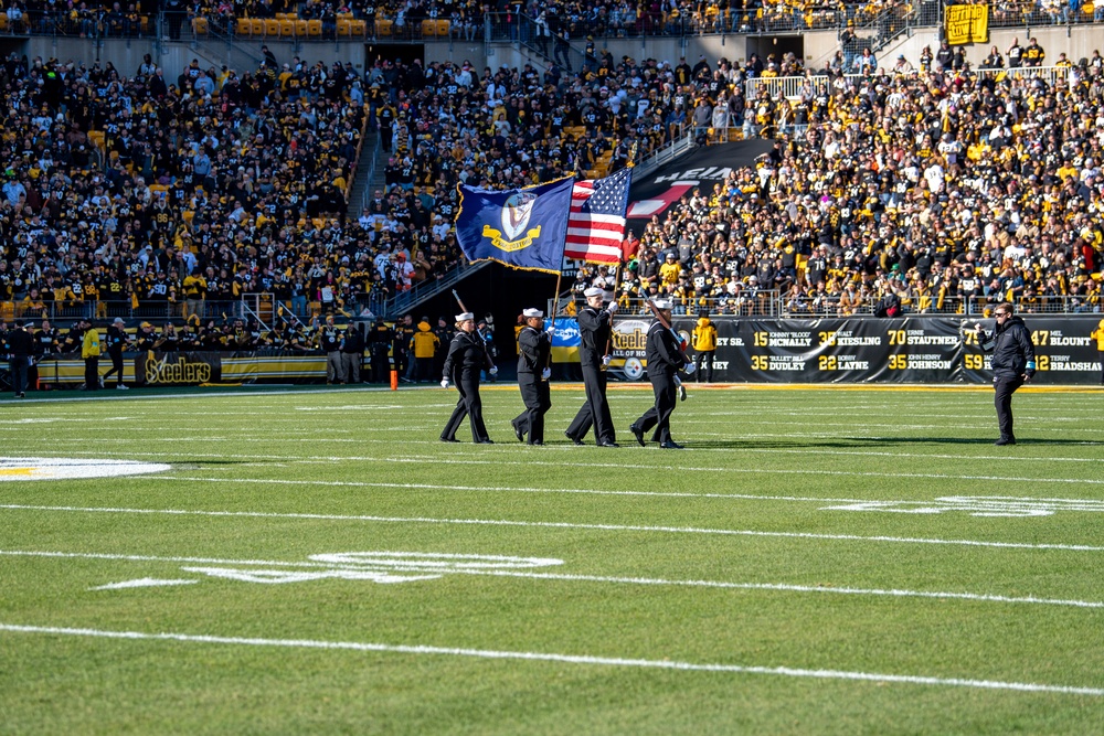 USS John C. Stennis (CVN 74) Colorguard presents colors at Steelers versus Browns