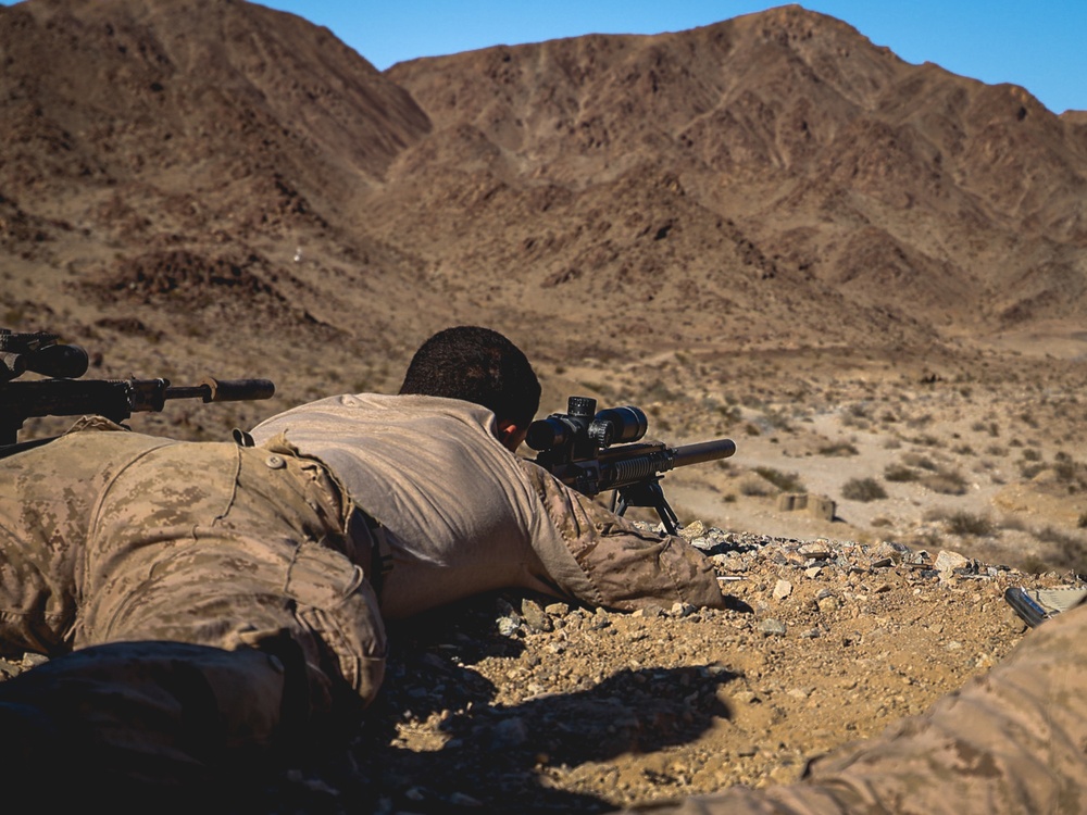 U.S. Marines with 2nd Battalion, 23rd Marine Regiment, conduct a sniper range in preparation for upcoming deployment