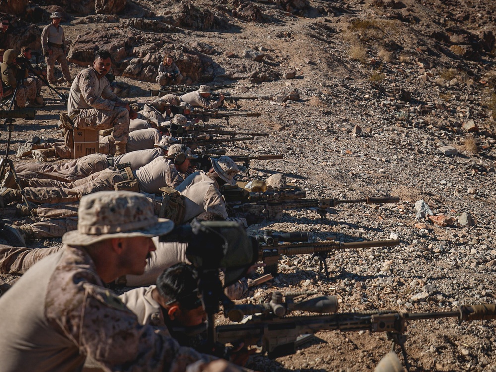 U.S. Marines with 2nd Battalion, 23rd Marine Regiment, conduct a sniper range in preparation for upcoming deployment