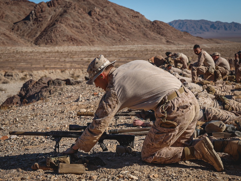 U.S. Marines with 2nd Battalion, 23rd Marine Regiment, conduct a sniper range in preparation for upcoming deployment