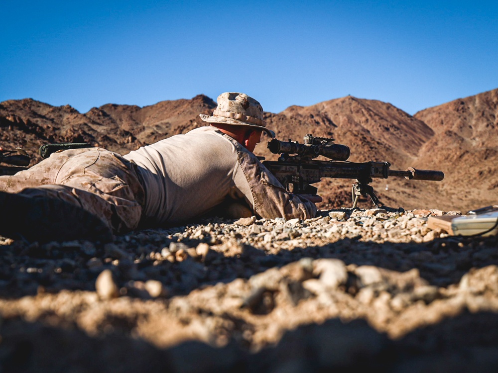 U.S. Marines with 2nd Battalion, 23rd Marine Regiment, conduct a sniper range in preparation for upcoming deployment