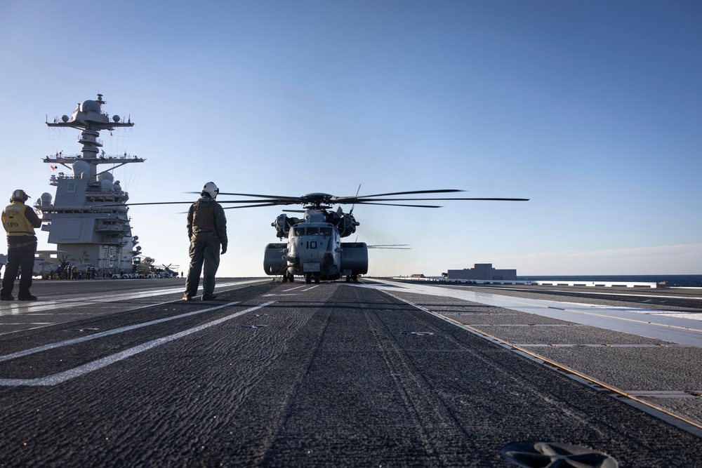 MH-53 Sea Dragons conduct flight operations on USS Gerald R. Ford (CVN 78)