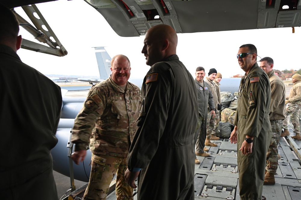 All hands on deck offloading a KC-135R from a recent deployment