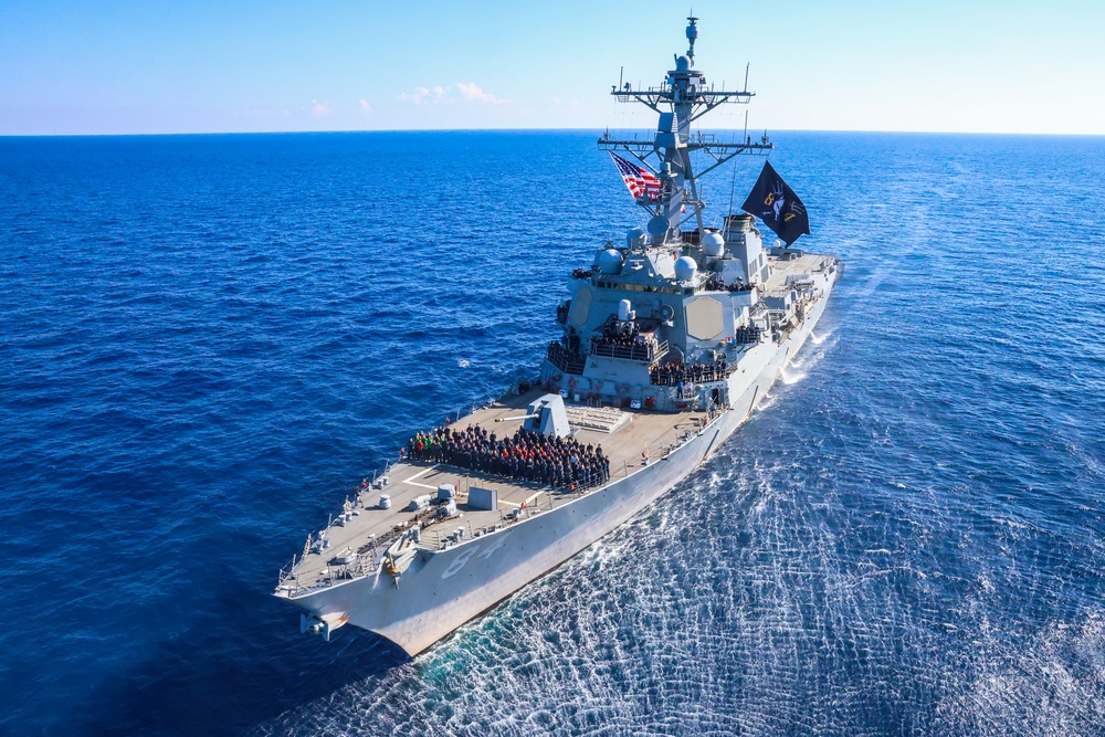 USS Bulkeley conducts an All Hands Call and Photo Exercise