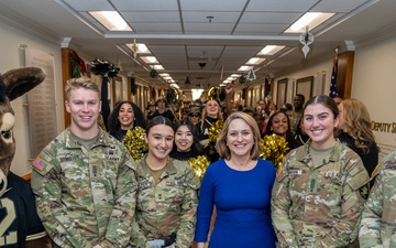 Deputy Secretary Hicks observes go Army beat Navy spirit rally