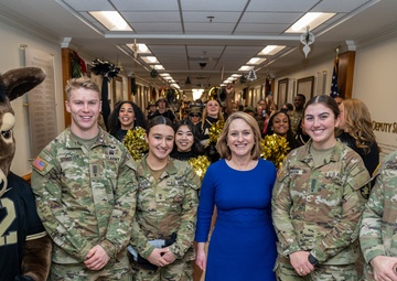 Deputy Secretary Hicks observes go Army beat Navy spirit rally