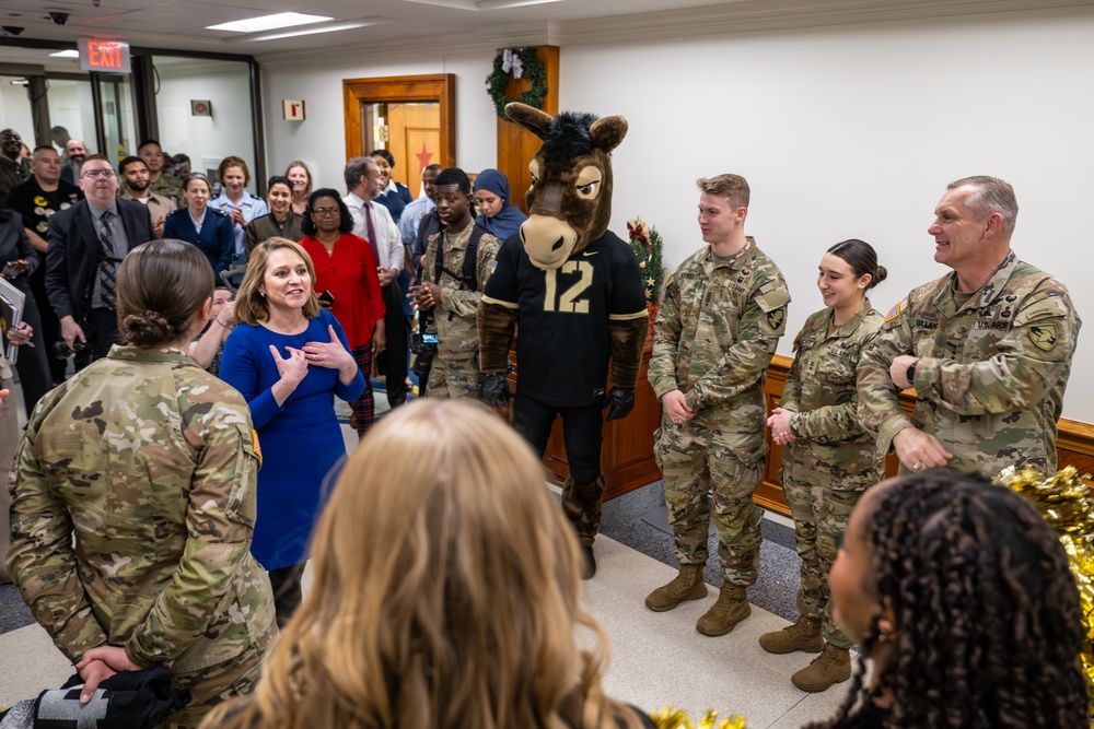 Deputy Secretary Hicks observes go Army beat Navy spirit rally