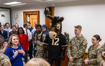 Deputy Secretary Hicks observes go Army beat Navy spirit rally