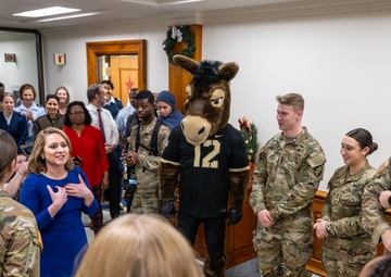 Deputy Secretary Hicks observes go Army beat Navy spirit rally