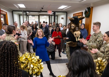 Deputy Secretary Hicks observes go Army beat Navy spirit rally
