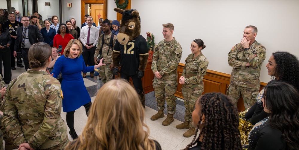 Deputy Secretary Hicks observes go Army beat Navy spirit rally