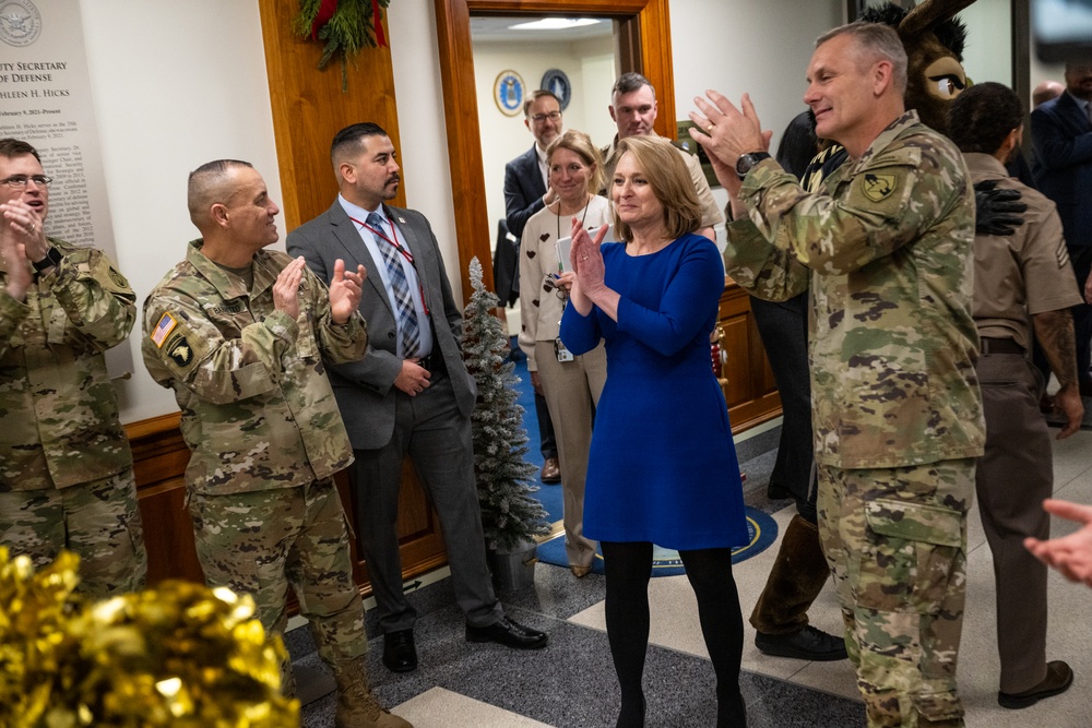 Deputy Secretary Hicks observes go Army beat Navy spirit rally