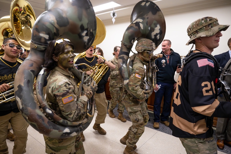 Deputy Secretary Hicks observes go Army beat Navy spirit rally