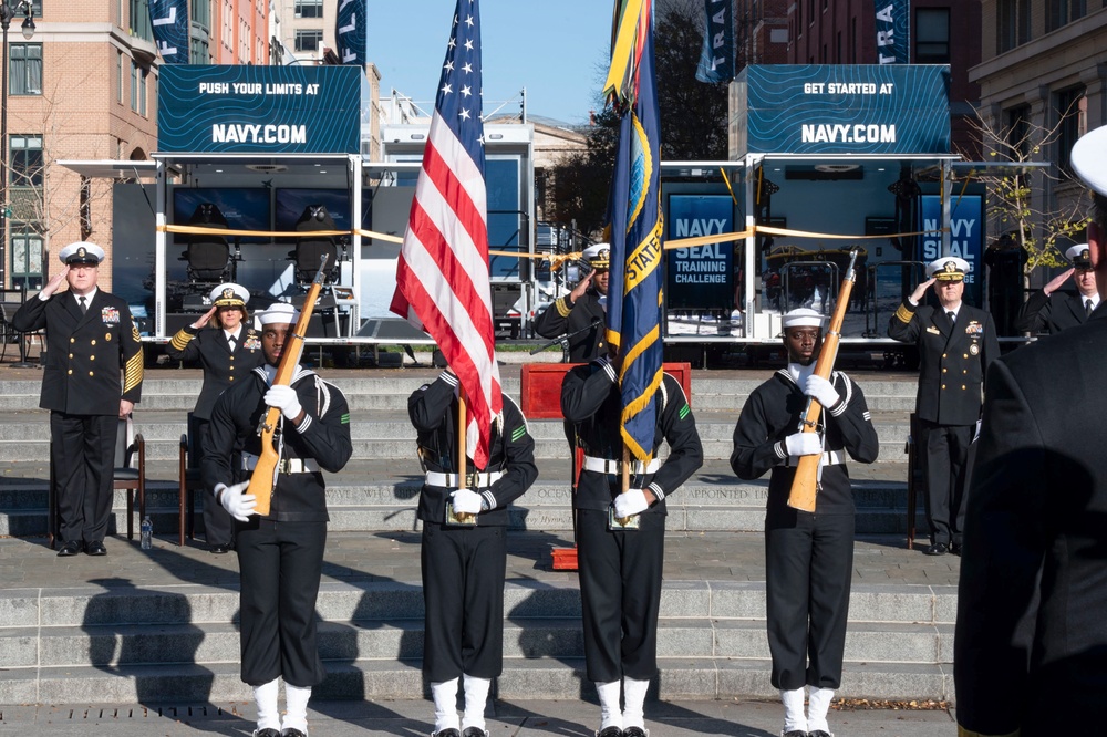 A commissioning ceremony for The Strike Group is held at the U.S. Navy Memorial Plaza