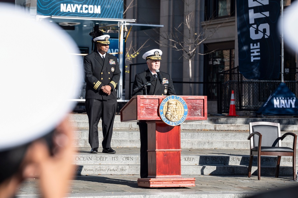 A commissioning ceremony for The Strike Group is held at the U.S. Navy Memorial Plaza