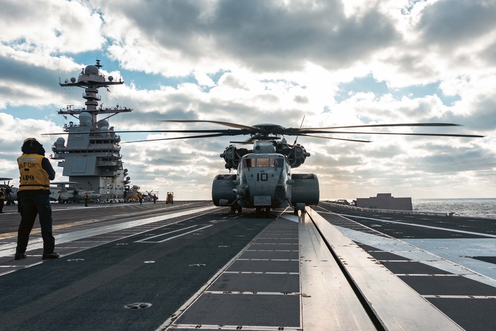 MH-53 Sea Dragons conduct flight operations on USS Gerald R. Ford (CVN 78)