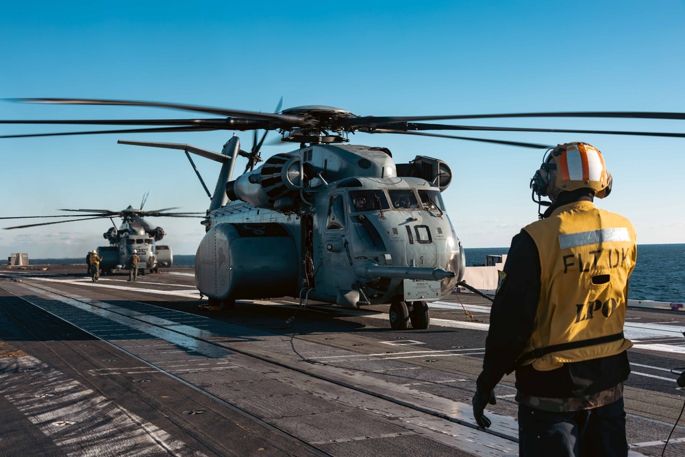 MH-53 Sea Dragons conduct flight operations on USS Gerald R. Ford (CVN 78)