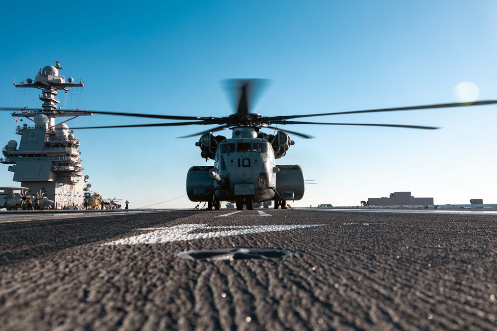 MH-53 Sea Dragons conduct flight operations on USS Gerald R. Ford (CVN 78)