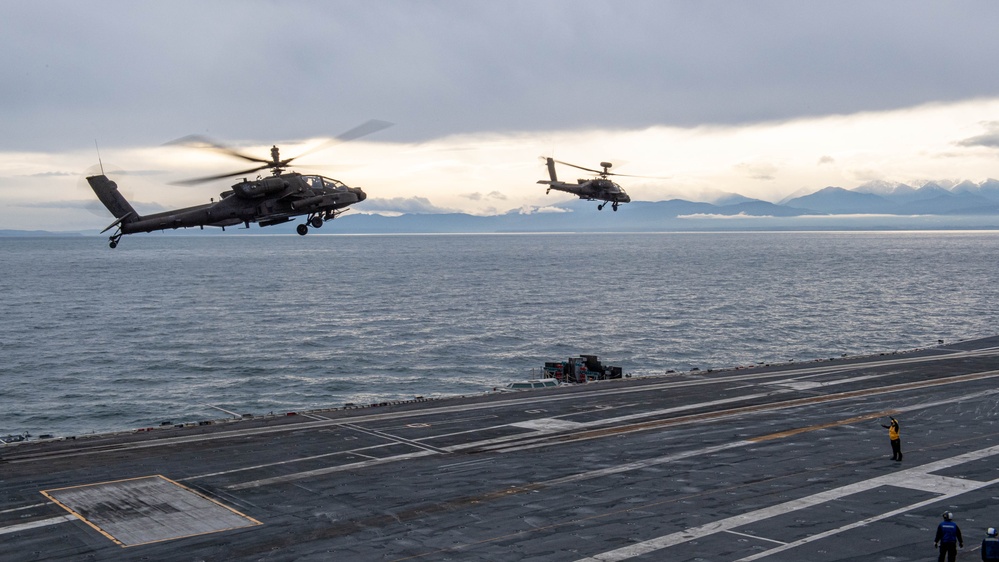 USS Ronald Reagan (CVN 76) conducts joint flight deck operations with the U.S. Army