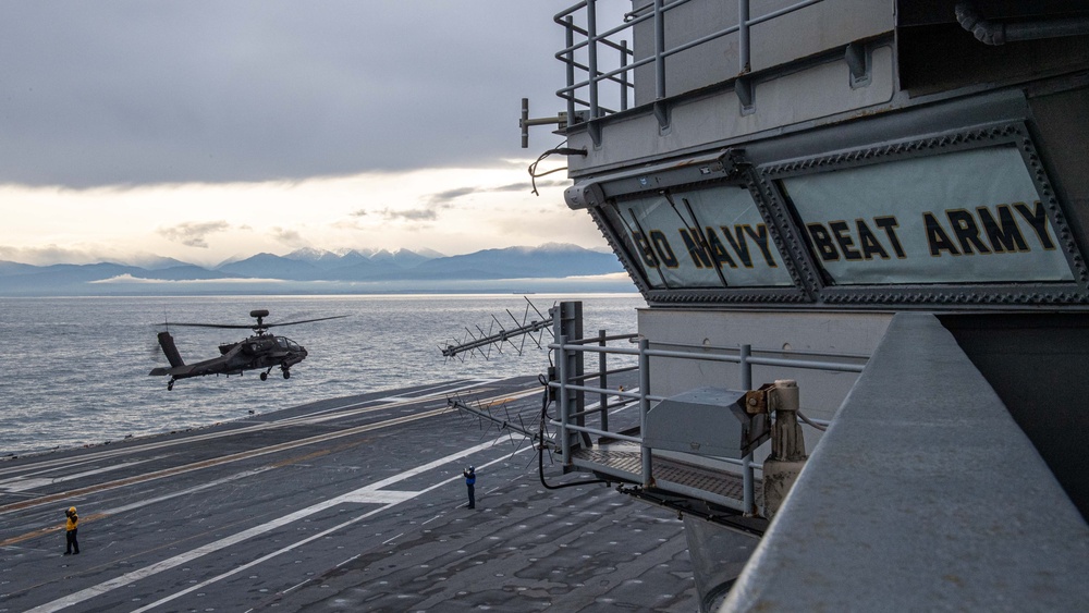 USS Ronald Reagan (CVN 76) conducts joint flight deck operations with the U.S. Army