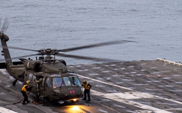 USS Ronald Reagan (CVN 76) conducts joint flight deck operations with the U.S. Army