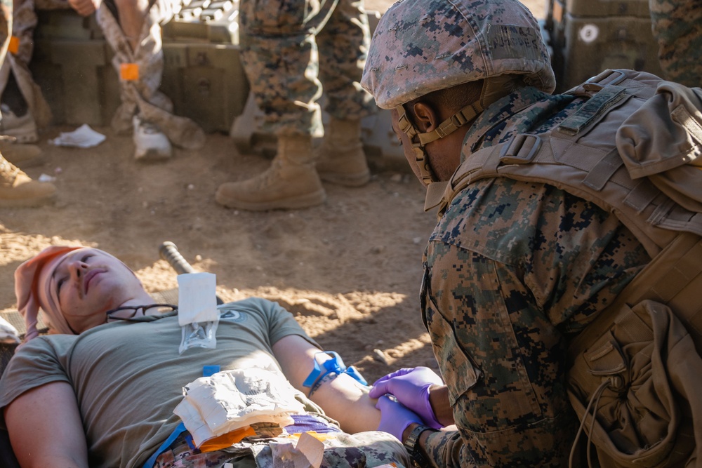 U.S. Navy corpsmen conduct mass casualty evacuation drill during Steel Knight 24