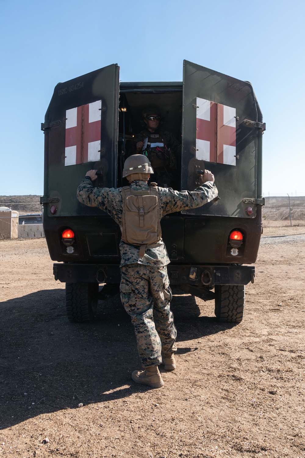 U.S. Navy corpsmen conduct mass casualty evacuation drill during Steel Knight 24