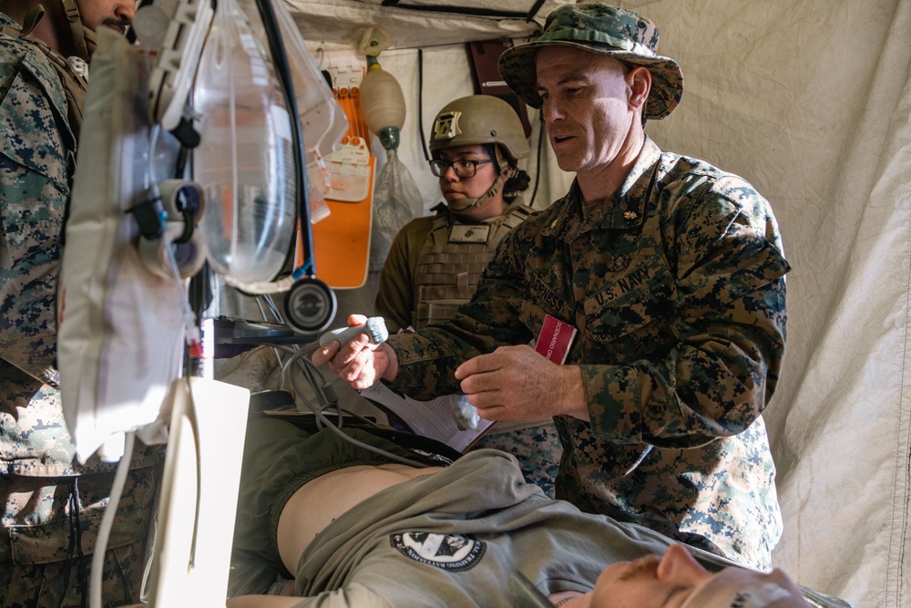 U.S. Navy corpsmen conduct mass casualty evacuation drill during Steel Knight 24