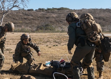 U.S. Navy corpsmen conduct mass casualty evacuation drill during Steel Knight 24