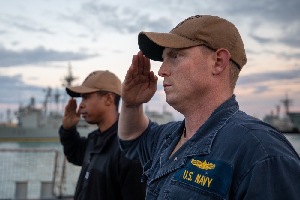 Evening Colors aboard the USS Cole