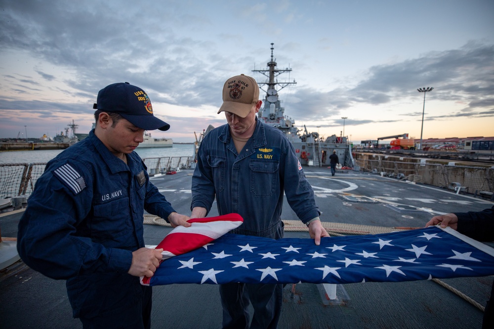 Evening Colors aboard the USS Cole