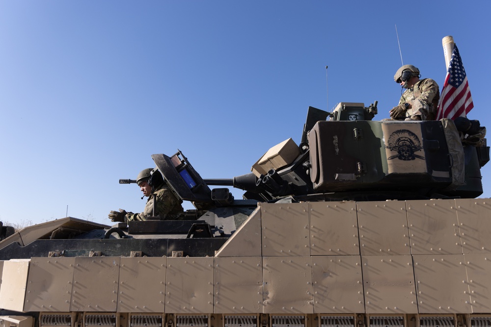 Coalition Forces Depart in a Bradley Fighting Vehicle Convoy in Syria
