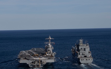 USS Gerald R. Ford (CVN 78) conducts RAS with USNS Harvey Milk