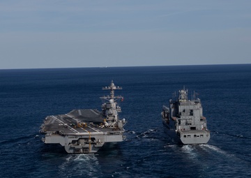 USS Gerald R. Ford (CVN 78) conducts RAS with USNS Harvey Milk