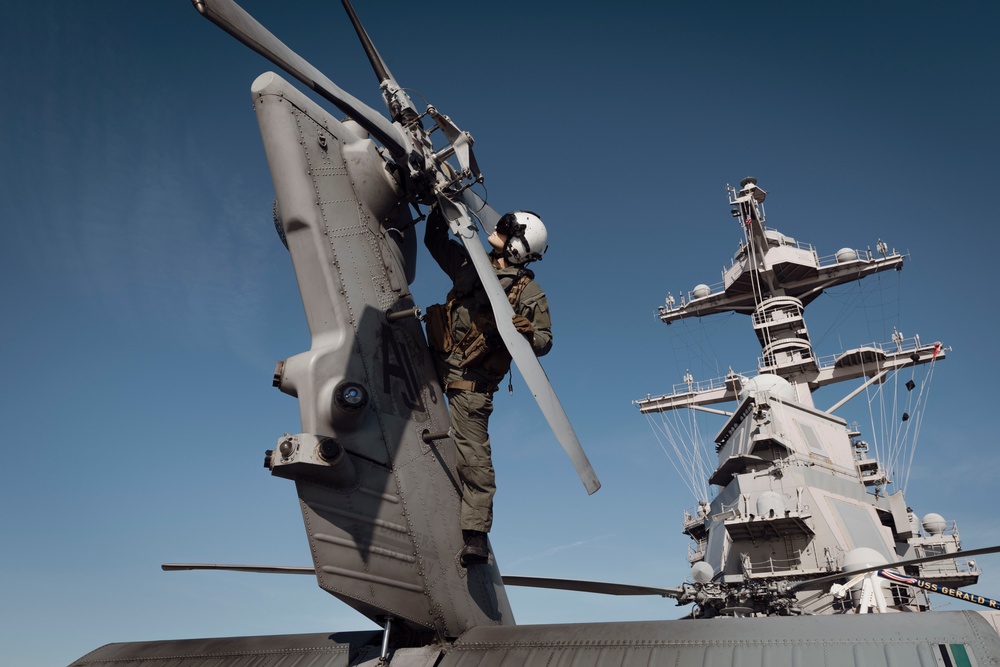 USS Gerald R. Ford (CVN 78) conducts RAS with USNS Harvey Milk (T-AO 206)