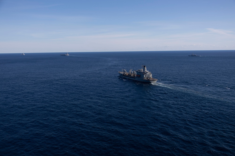 USS Gerald R. Ford (CVN 78) conducts RAS with USNS Harvey Milk (T-AO 206)