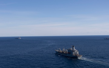 USS Gerald R. Ford (CVN 78) conducts RAS with USNS Harvey Milk (T-AO 206)