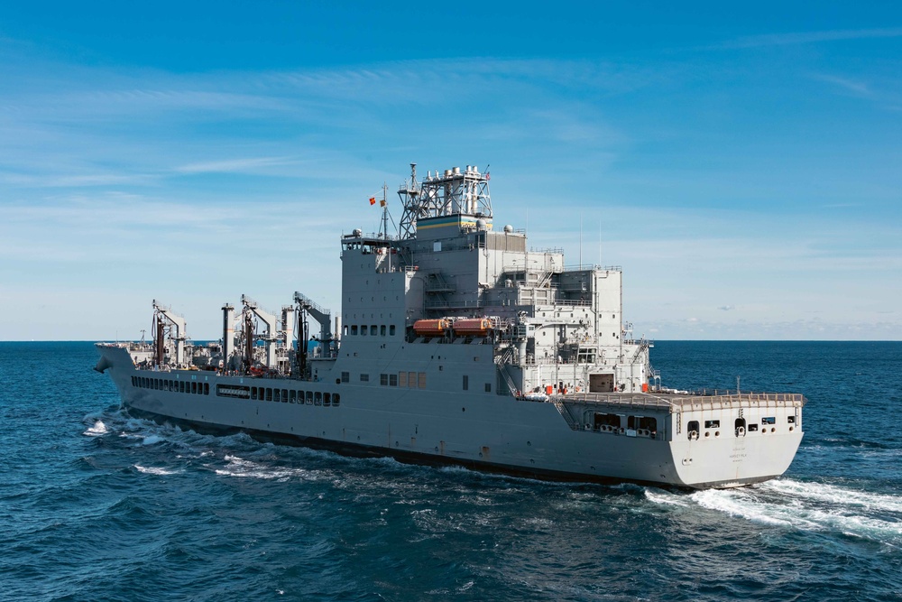 USS Gerald R. Ford (CVN 78) conducts RAS with USNS Harvey Milk (T-AO 206)