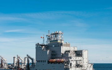 USS Gerald R. Ford (CVN 78) conducts RAS with USNS Harvey Milk (T-AO 206)