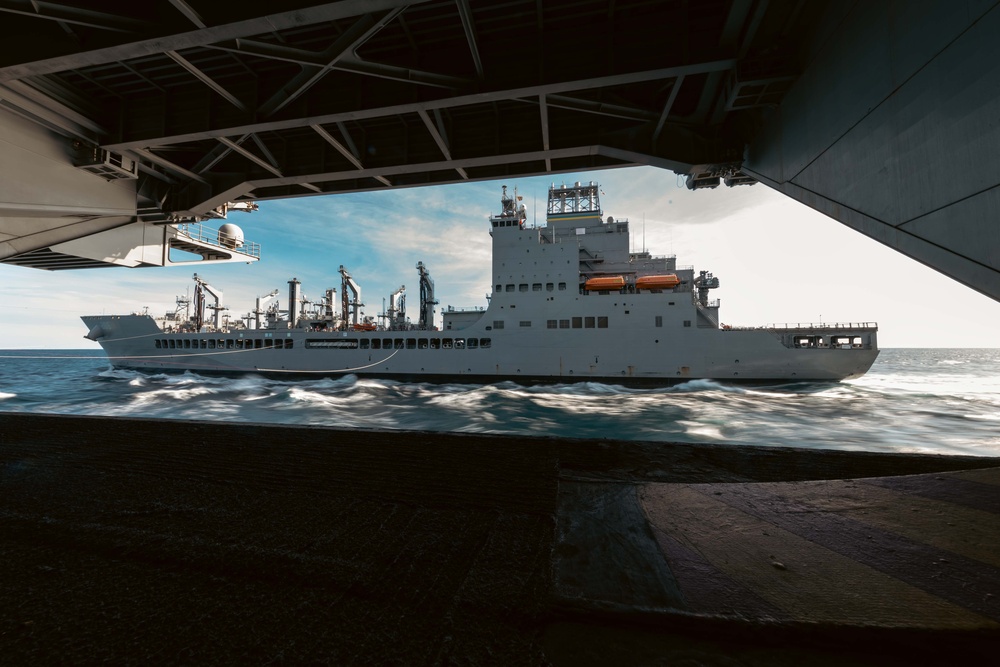 USS Gerald R. Ford (CVN 78) conducts RAS with USNS Harvey Milk (T-AO 206)