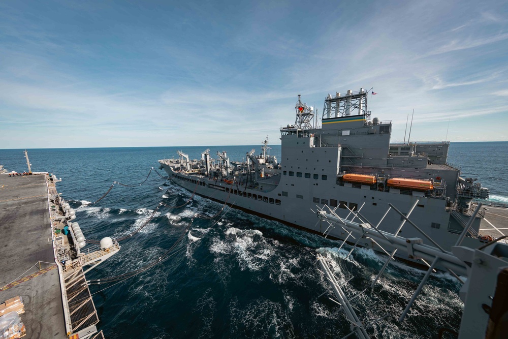 USS Gerald R. Ford (CVN 78) conducts RAS with USNS Harvey Milk (T-AO 206)