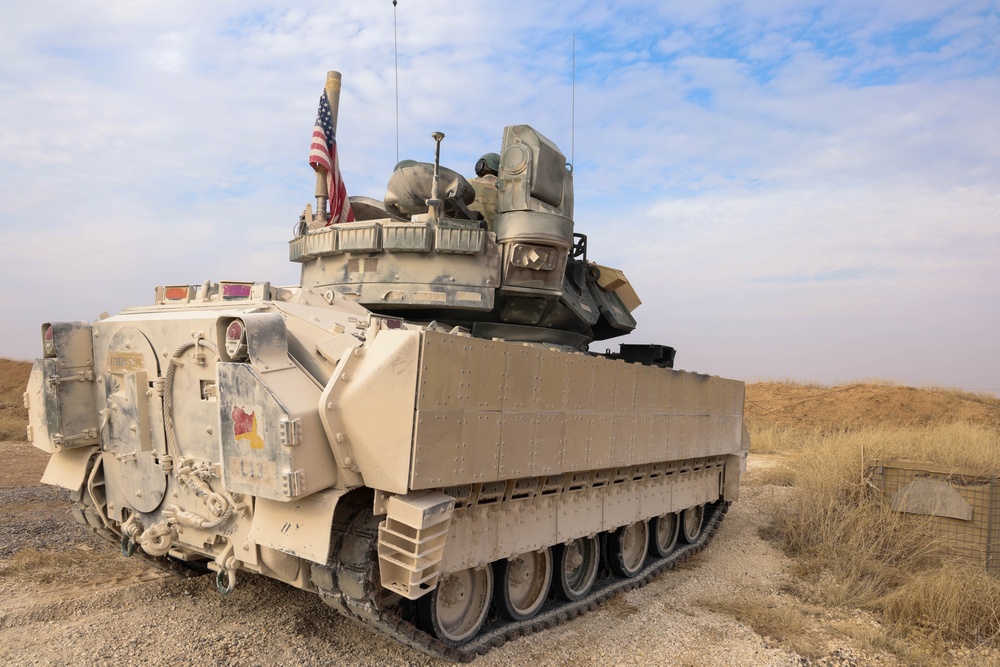 Coalition Forces Secure Perimeter with M2A3 Bradley Fighting Vehicles