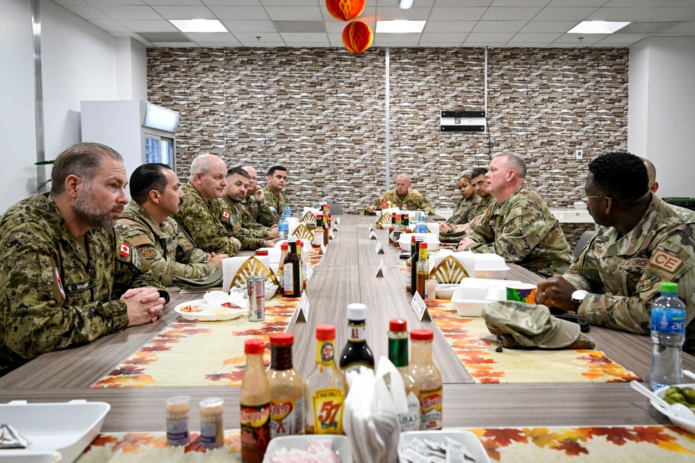 Canadian Armed Forces Chief Warrant Officer shares lunch with USAF, CAF leaders