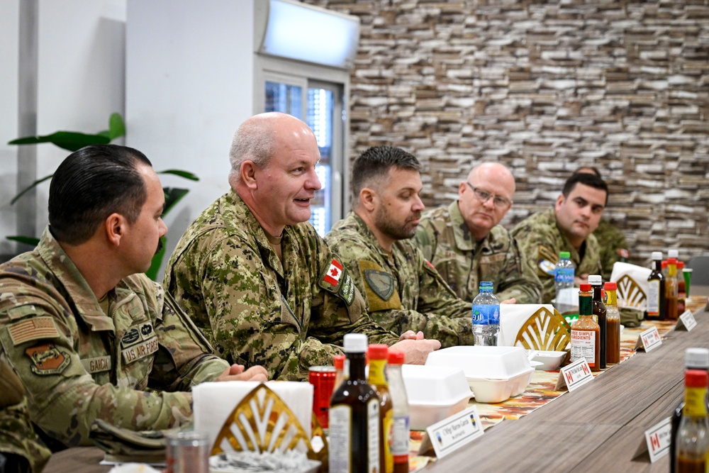 Canadian Armed Forces Chief Warrant Officer shares lunch with USAF, CAF leaders